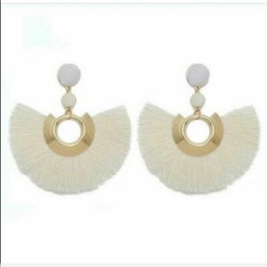 ⭐️NEW⭐️White Gold Fringe Post Drop Hoop Earrings